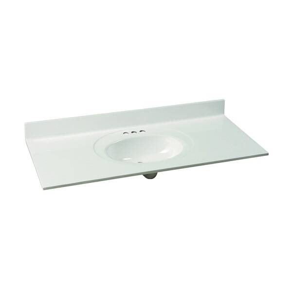 22-Inch X 49-Inch Solid White Cultured Marble Vanity Top