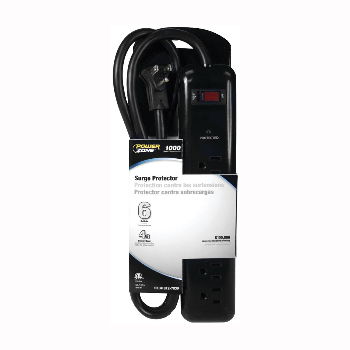 6-Outlet Black Surge Protector With 4-Foot Power Cord