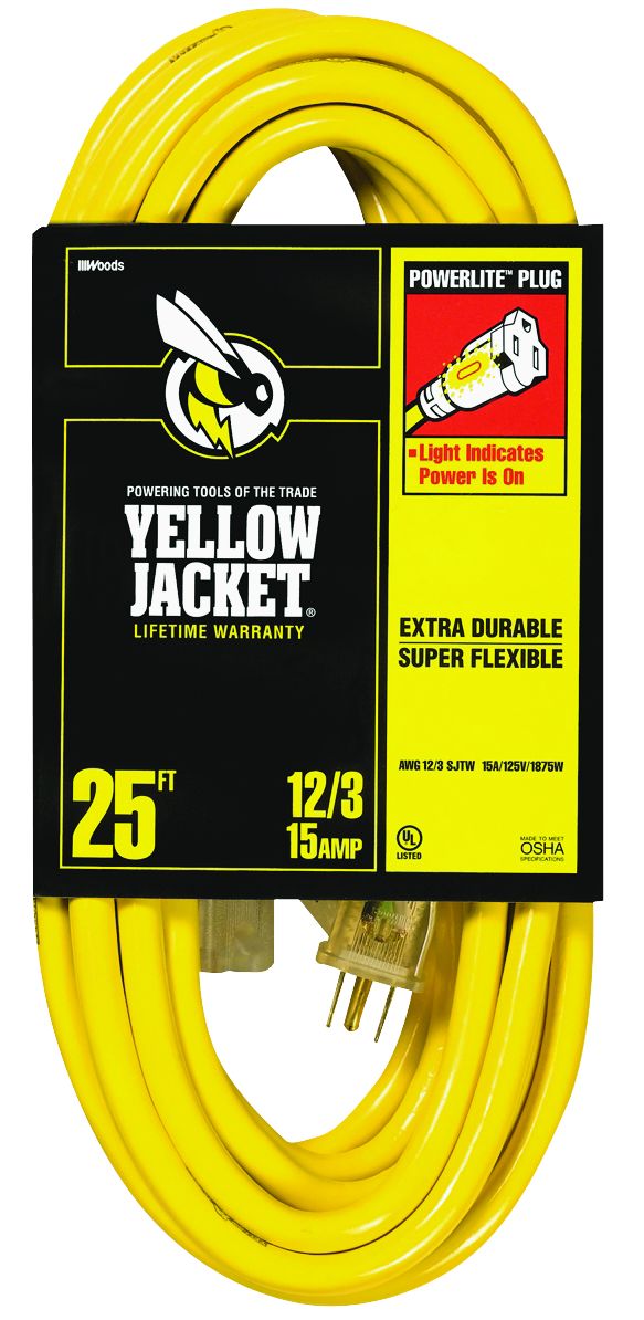 Yellow Jacket® PowerLite Plug™ 25-Foot 12/3 SJTW Indoor/Outdoor Extension Cord