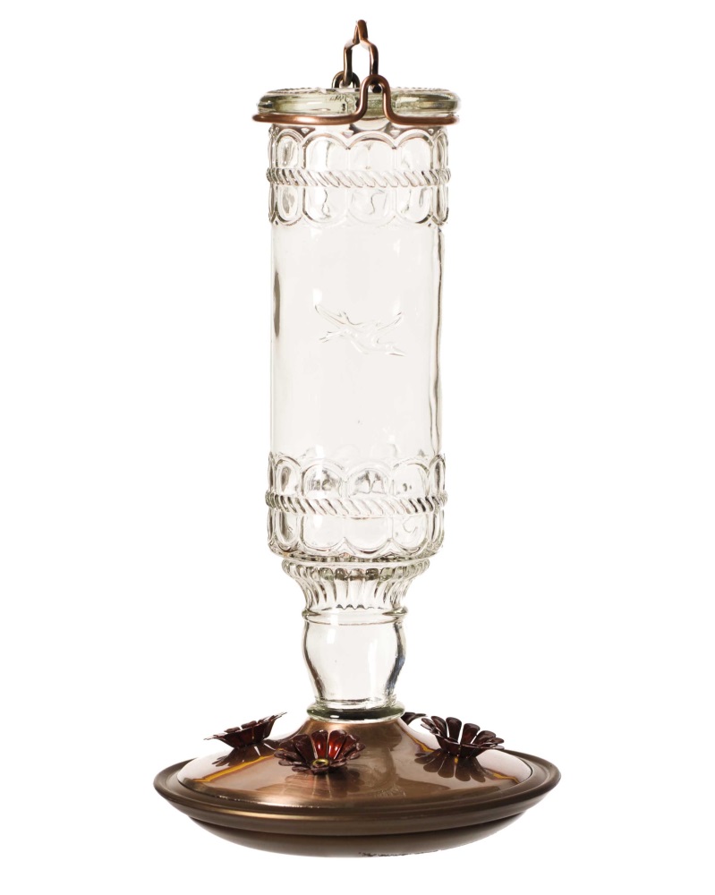 Clear Antique Bottle Glass Hummingbird Feeder