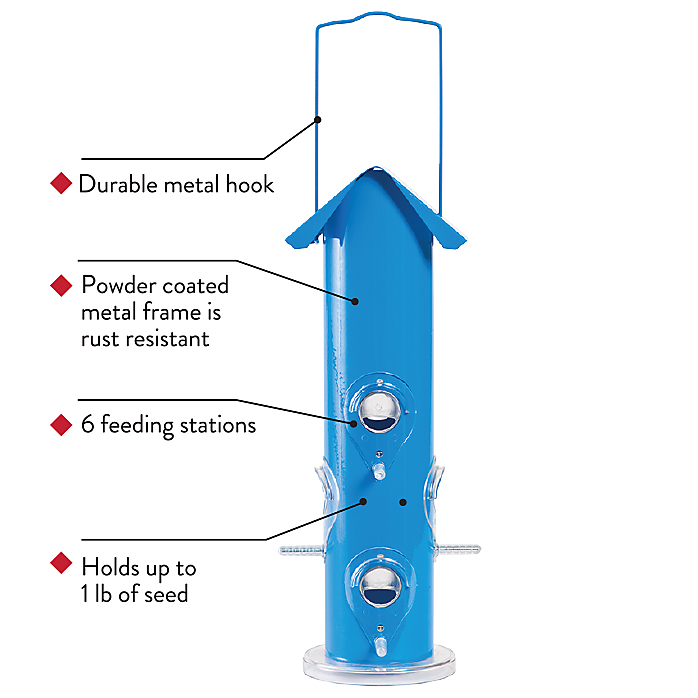 Blue Metal Tube Bird Feeder, 1-Ounce Seed Capacity 3 Blue Metal Tube Bird Feeder, 1-Ounce Seed Capacity