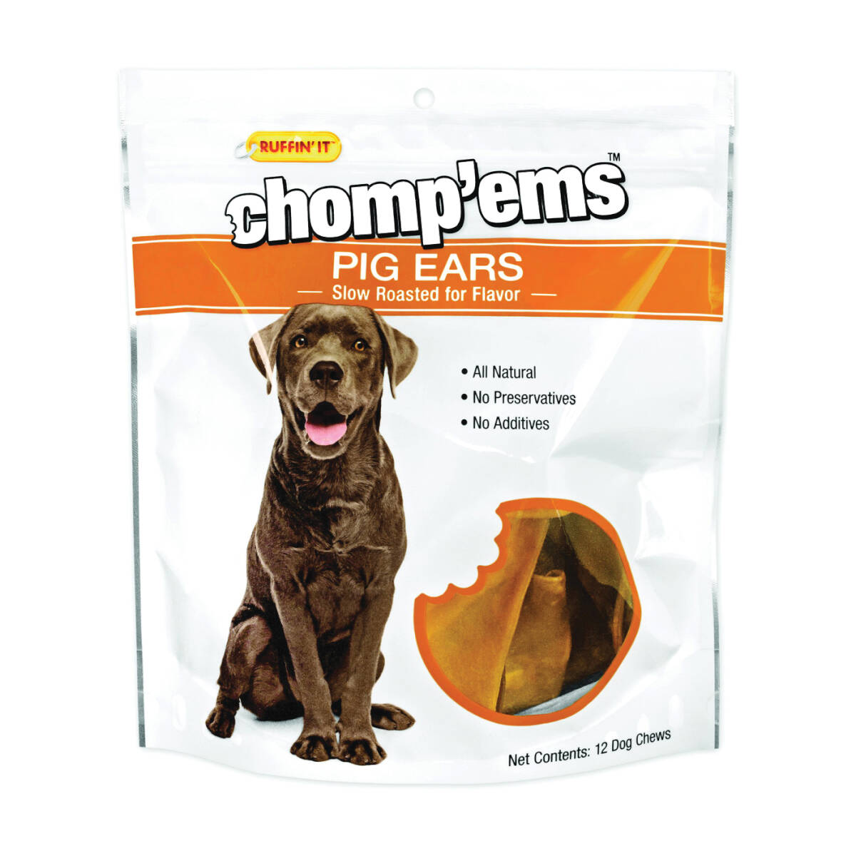 Ruffin'It Chomp'ems Pig Ears Dog Treat, 12-Pack