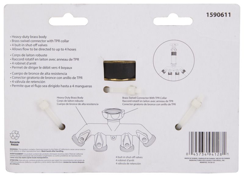 3/4-Inch 4-Port Brass Manifold Tap Connector 1 3/4-Inch 4-Port Brass Manifold Tap Connector