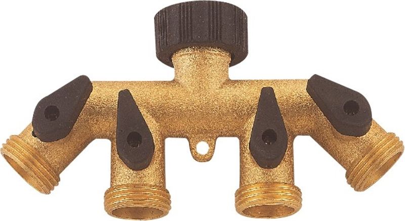 3/4-Inch 4-Port Brass Manifold Tap Connector 3 3/4-Inch 4-Port Brass Manifold Tap Connector