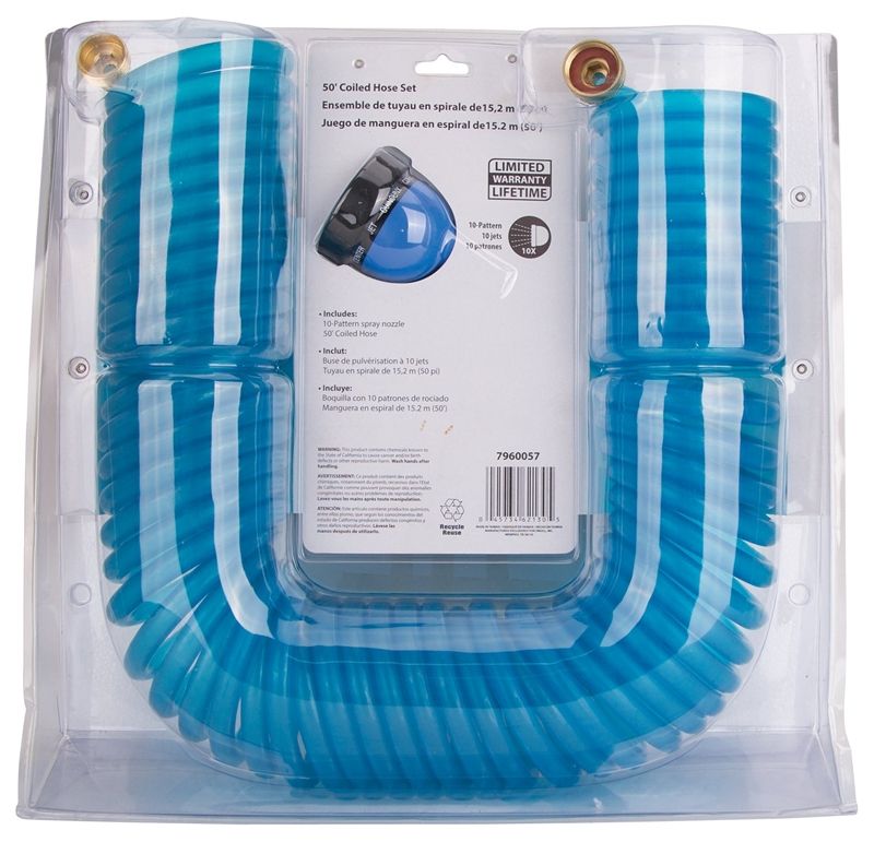 50-Foot Blue PVC Coiled Hose And Nozzle Set