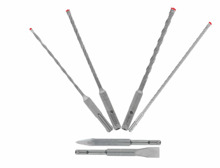 Sds-Plus Rebar Demon 4-Cutter Full Carbide Head Hammer Drill Bit And Chisel Set 6-Piece