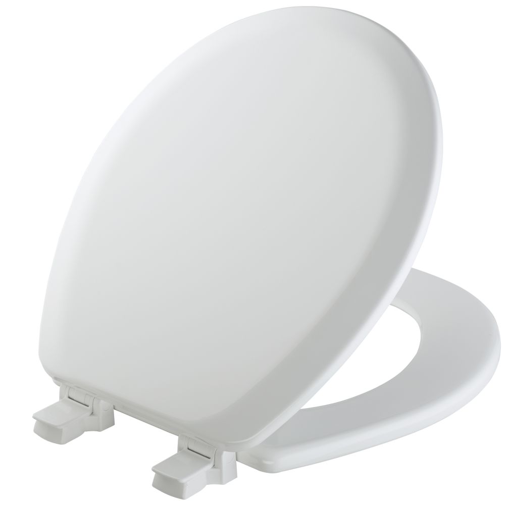 White Round Molded Wood Toilet Seat With Ez Clean Hinges
