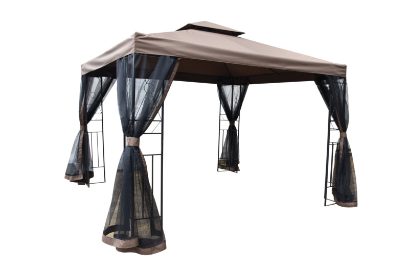 10 x 10-Foot Brown Steel Gazebo With Netting