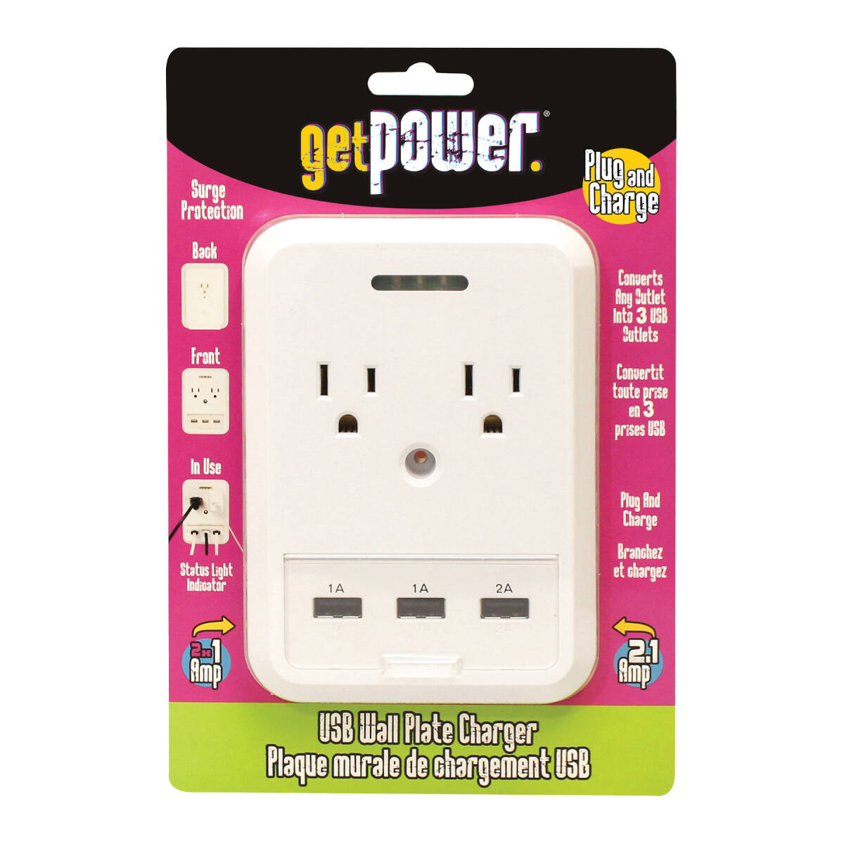 5-Outlet White Wallplate Charger