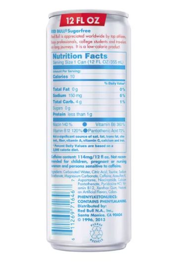 12-Fl. Oz. Sugar Free Energy Drink 1 12-Fl. Oz. Sugar Free Energy Drink