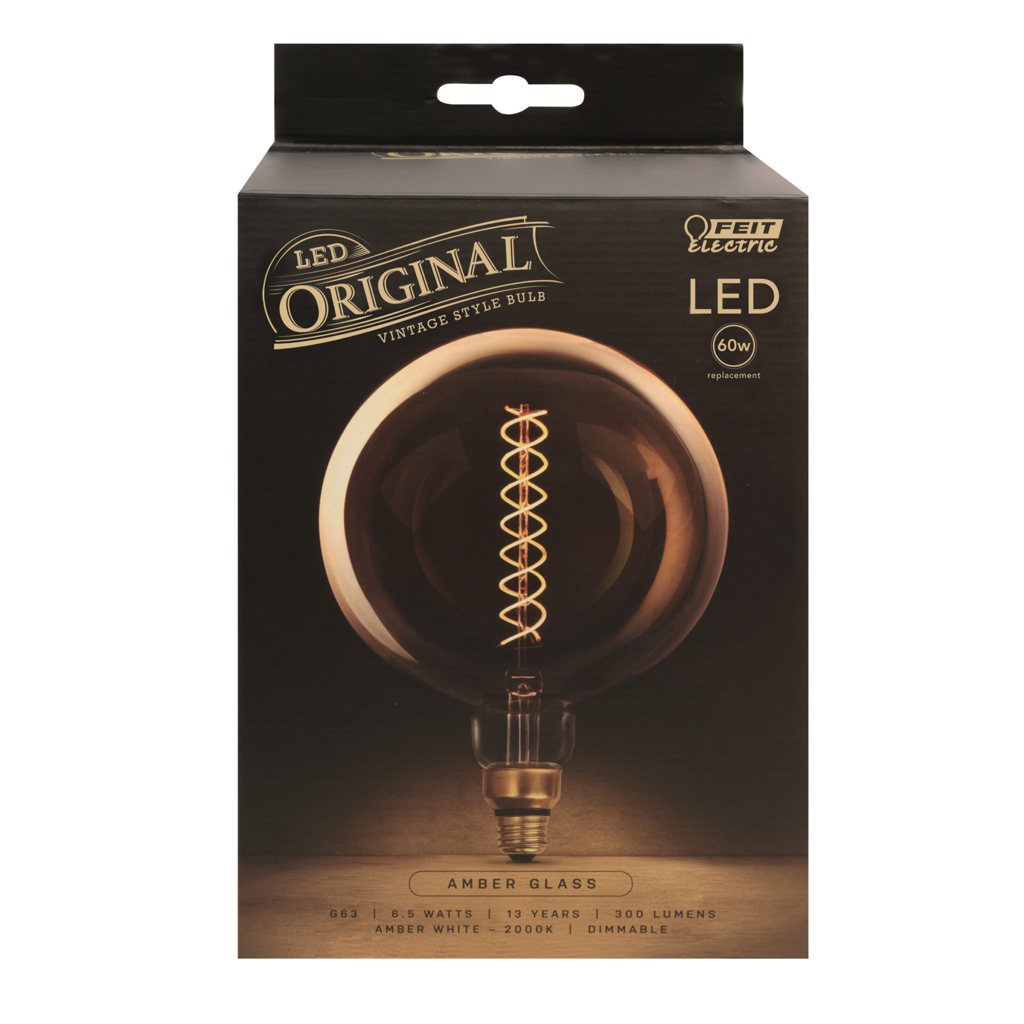 Vintage Edison 60-Watt Equivalent G63 E26-Medium Amber Glass Soft White Dimmable LED Light Bulb, 1-Pack