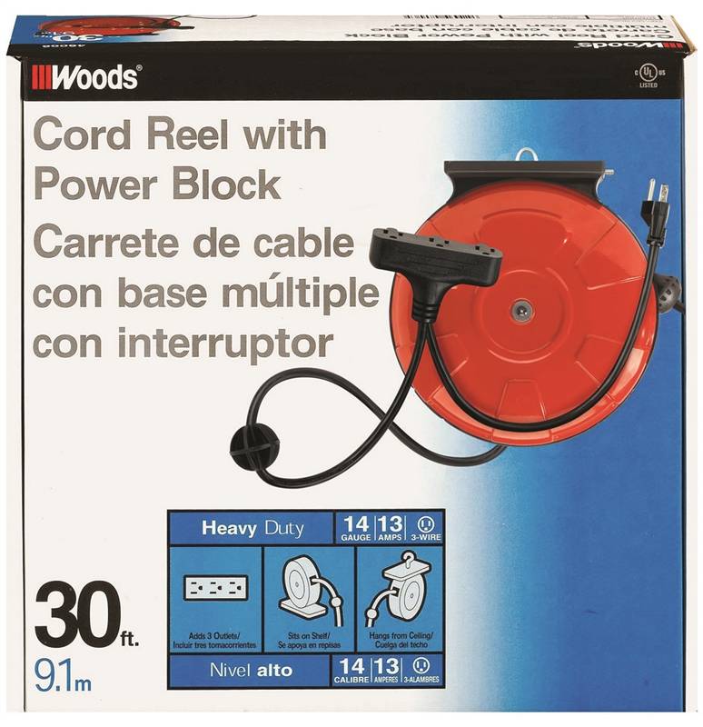 Woods® 30-Foot 14/3 SJTW Heavy Duty Extension Cord Reel