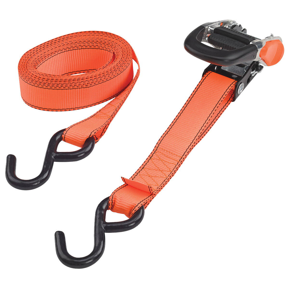 16-Foot 700-Pound Weight Capacity Metal Ratchet Steel End Fitting Polyester Webbing Tie-Down