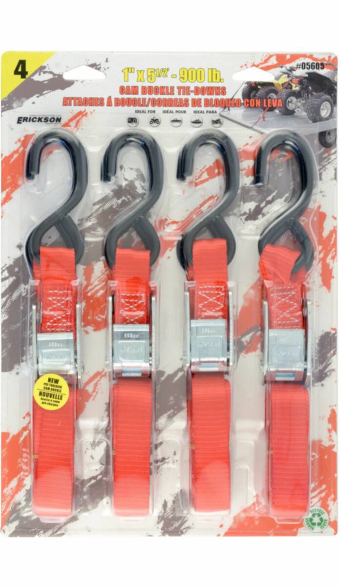 1-Inch X 5-1/2-Foot 900-Pound Red Buckle Tie-Down Straps 4-Pack