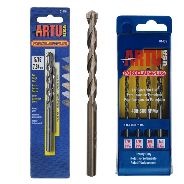 Porcelain Tile Drill Bit, Flat Flute, 2-3/8 In L Flute, Straight Shank, 5/16 In Dia Shank