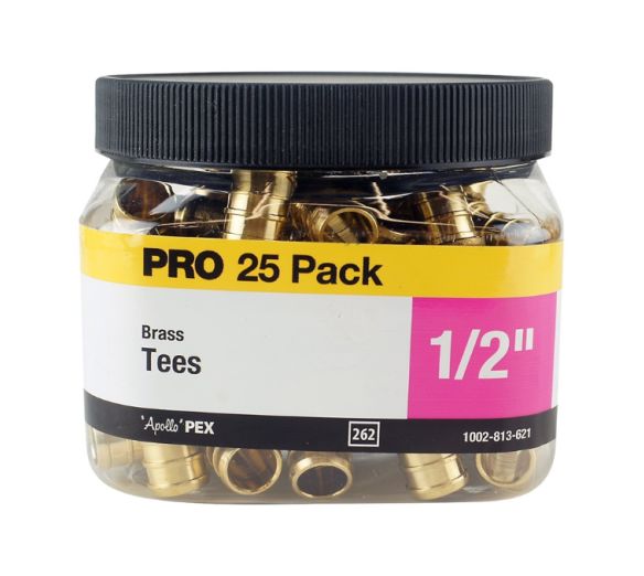 1/2-Inch Brass PEX Pipe Tee, 25-Pack
