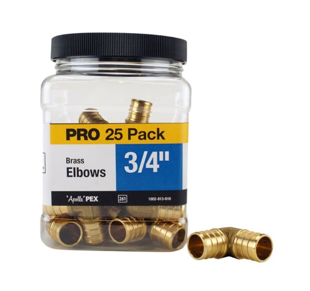 3/4-Inch Brass PEX Pipe Elbow, 25-Pack