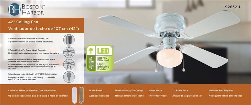 42-Inch White Indoor LED 4-Blade Ceiling Fan